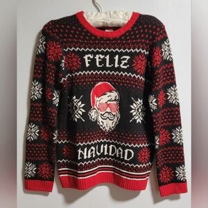 Feliz Navidad Holiday Time Ugly Christmas Sweater Shutter Shades Kanye Santa M